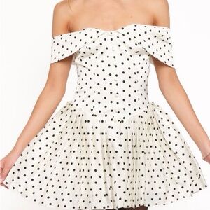 Petal & Pup Off Shoulder  Black and White Polka Dot Dress #187